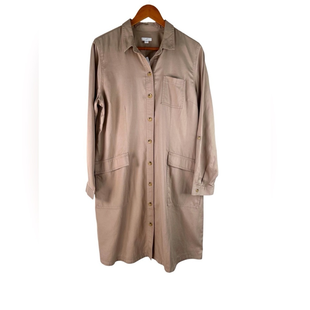 New J.Jill Tan Button-Up Shirt Long Sleeve Dress Lyocell Cotton Blend Size Large